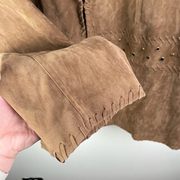 90s Vintage Canyon Road Western Vegan Suede Leather Embellished Jacket Size 22 - Picture 10 of 10